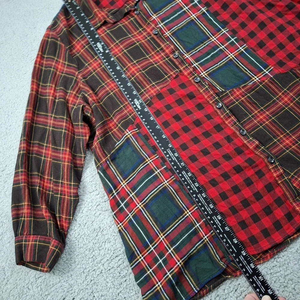 COLDWATER CREEK Womens Size 2X Multi Plaid Button Up Shirt Patchwork Cabincore